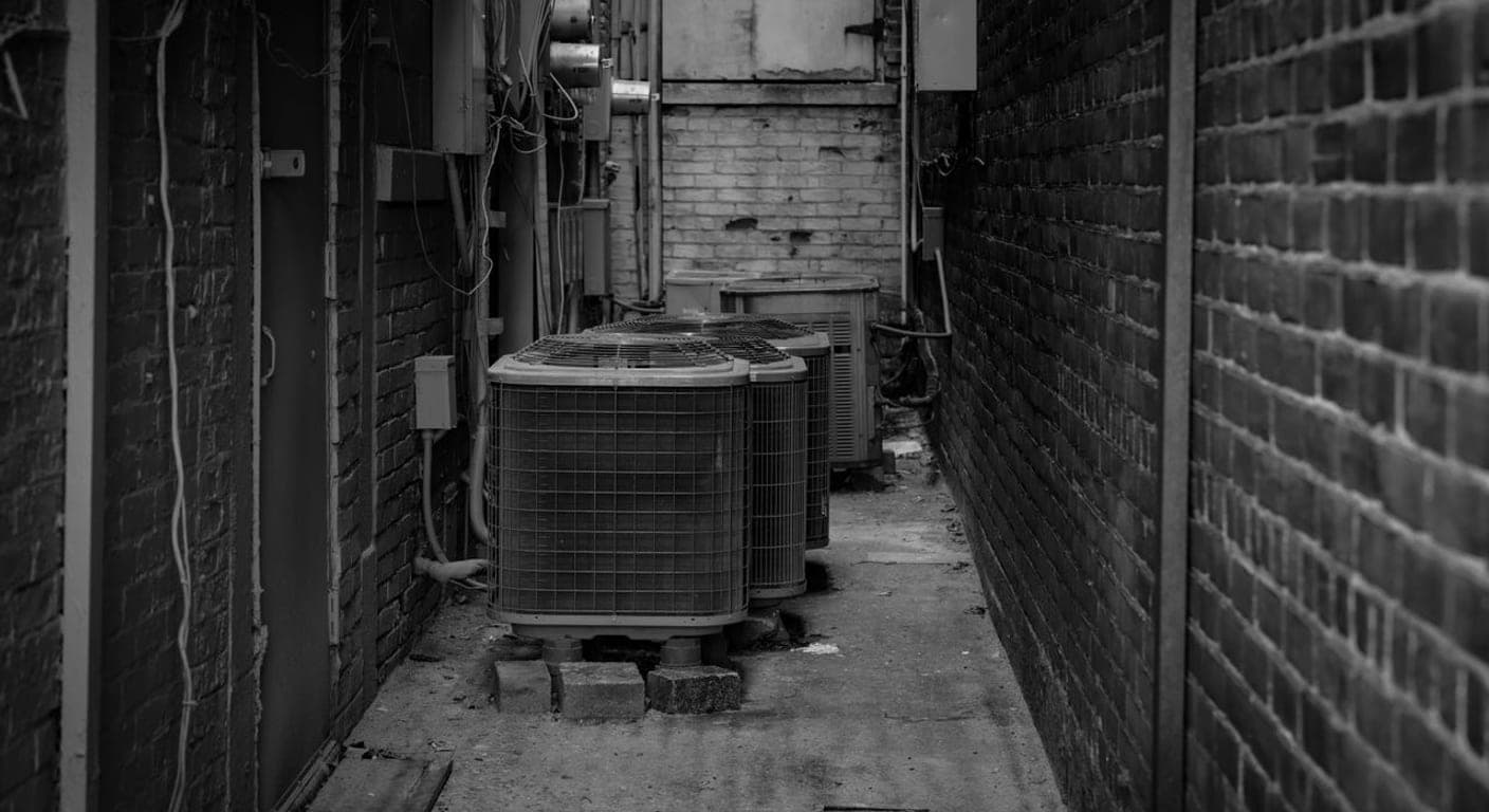 AC condenser units in a service alley