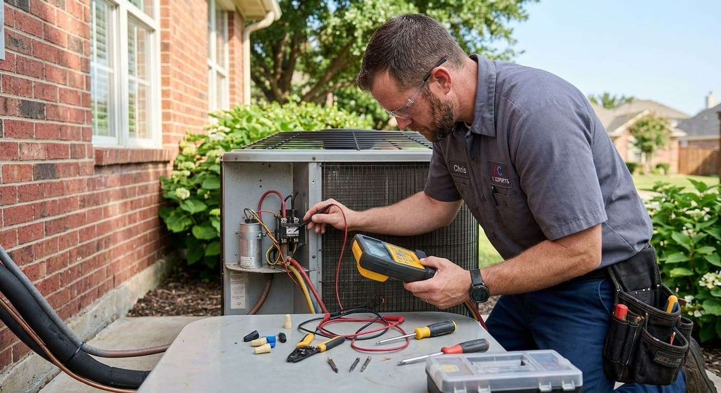 Technician testing an AC unit