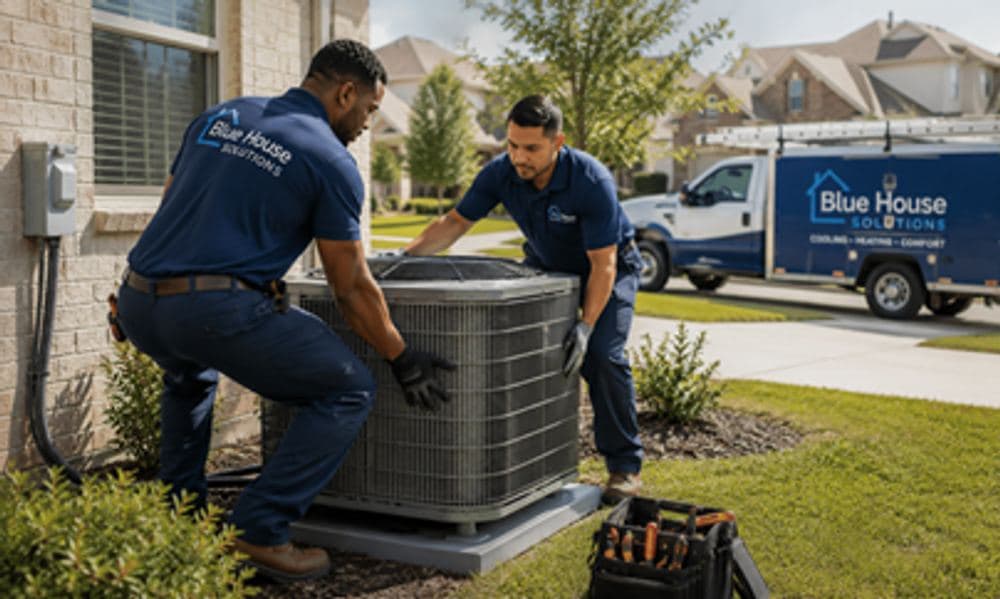 Technician installing a new AC system